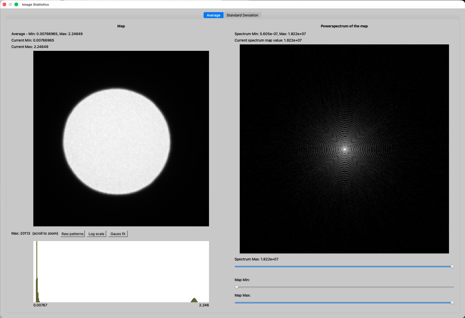 The Image Statistics window with numbered regions