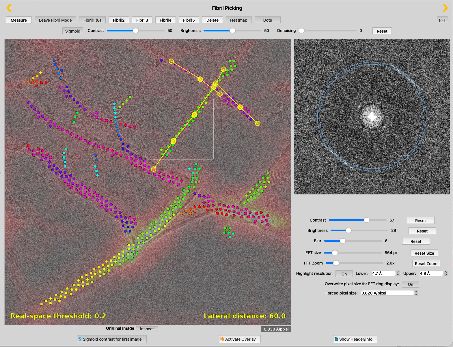 Heatmap and dot overlays with manual picks in the inspection view