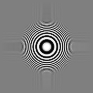 Symmetric real-space point spread function: a central peak surrounded by concentric rings